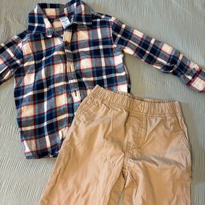 Toddler Plaid Button-Up Shirt and Khaki Pants Set